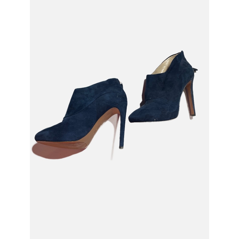 Nine West Suede Booties Womens 7M Navy Blue Back Zip Stiletto Pointed Shootie